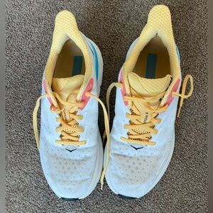 Women's Hoka Clifton White and Yellow Running Shoes